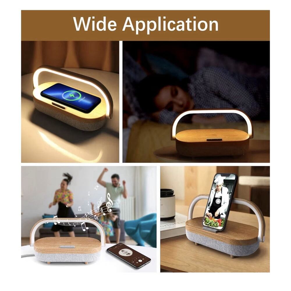 Nightstand Lamp with Wireless, Portable Phone Holder Charger Bluetooth Speaker